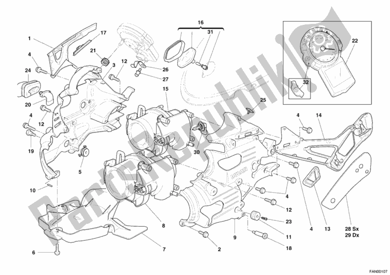All parts for the Headlight of the Ducati Superbike 999 USA 2006